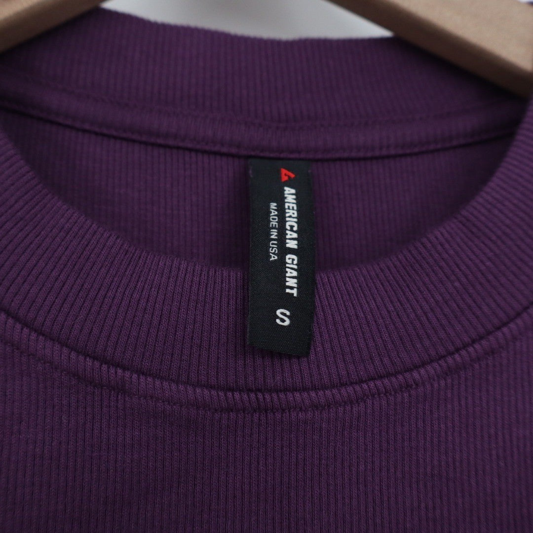 American Giant Ribbed Crewneck Short Sleeve T Shirt Purple Size S Made in USA