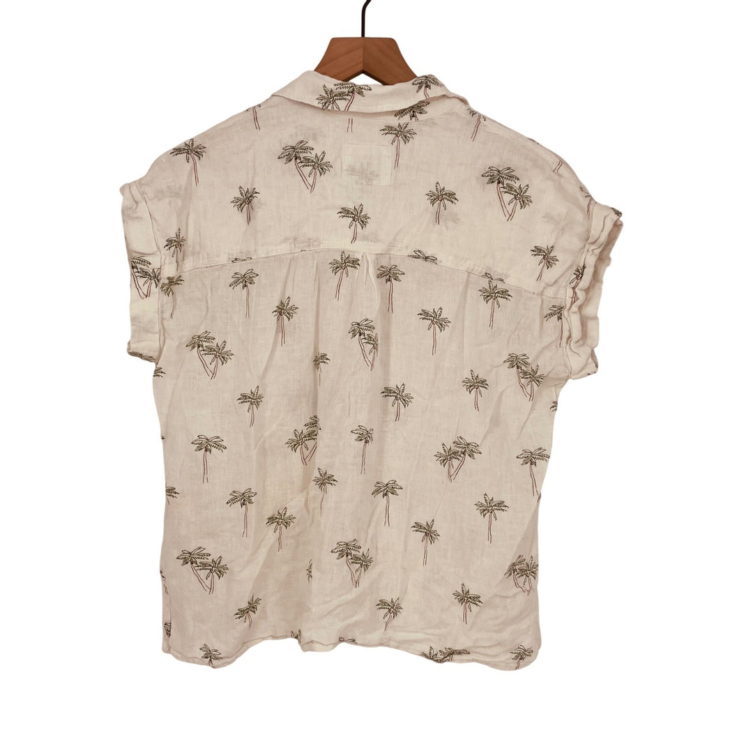 Rails Whitney Sketched Palm Tree Linen Blend Button Down Shirt Size M