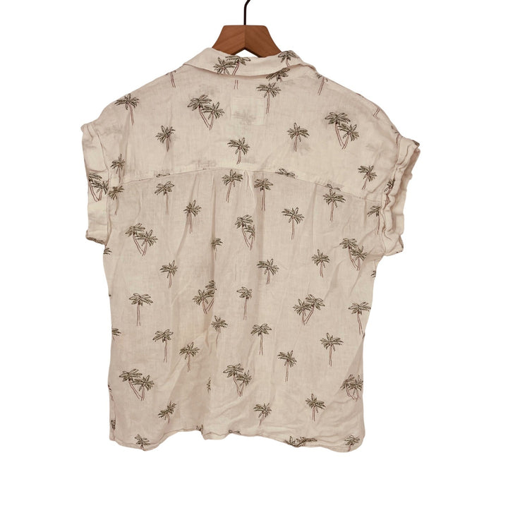 Rails Whitney Sketched Palm Tree Linen Blend Button Down Shirt Size M