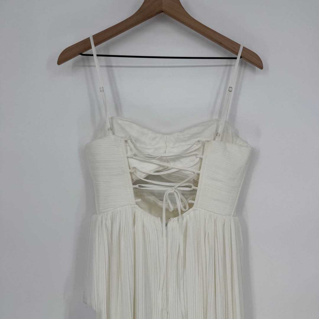Lulus Glorious Elegance White Pleated Sleeveless Lace-Up Maxi Dress Size M