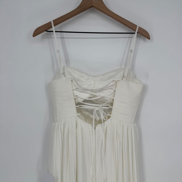 Lulus Glorious Elegance White Pleated Sleeveless Lace-Up Maxi Dress Size M