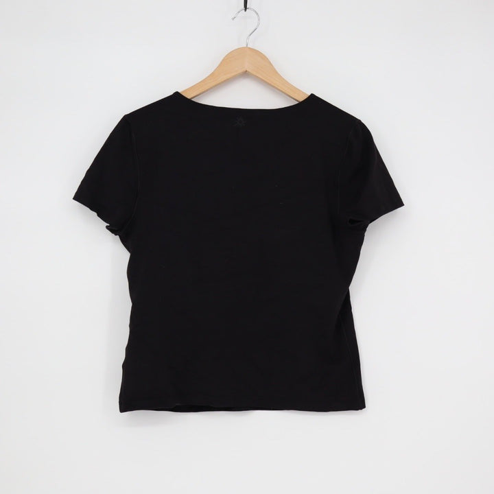 Aerie OFFLINE Black Ribbed Square Neck Short Sleeve T Shirt Top XL