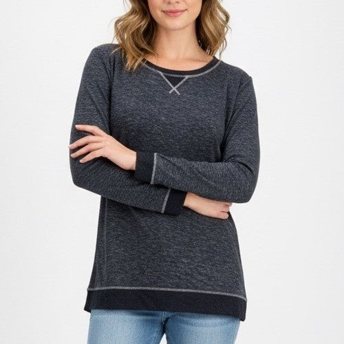 Felina Petite Gray Marled Long Sleeve Top Knit Casual Everyday Size M