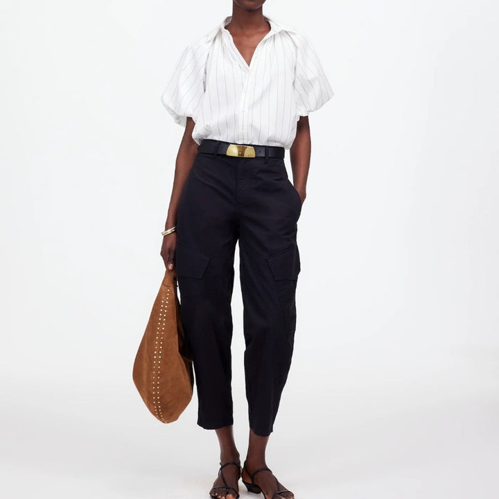 Madewell Shirred Bubble-Sleeve Button-Up Shirt Size M