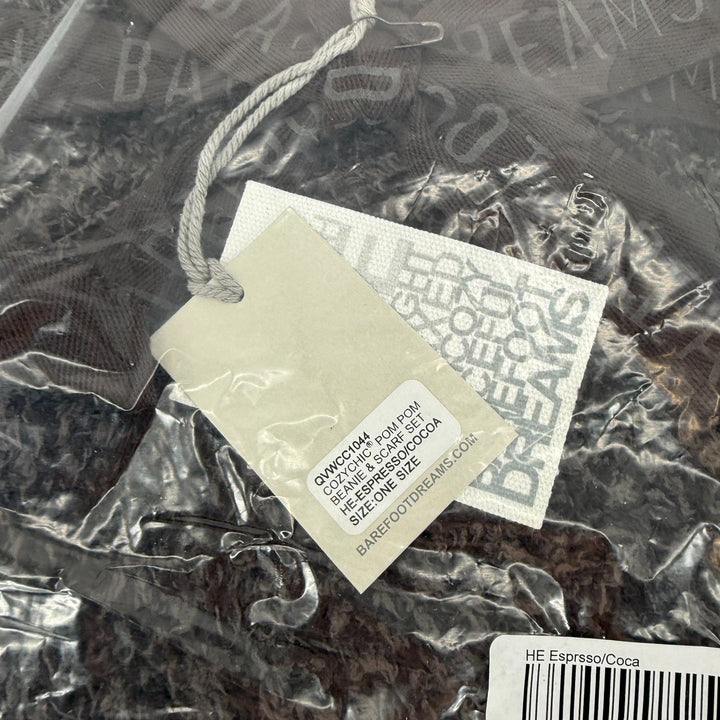 Barefoot Dreams CozyChic Pom Pom Beanie & Scarf Set Womens Espresso Cocoa Winter