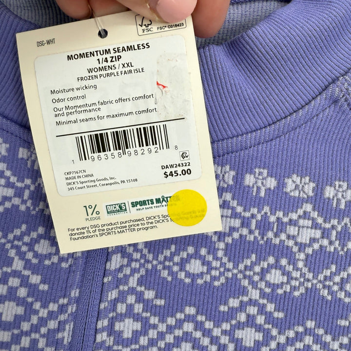 DSG Womens XXL Purple Fair Isle Quarter Zip Pullover Sweatshirt