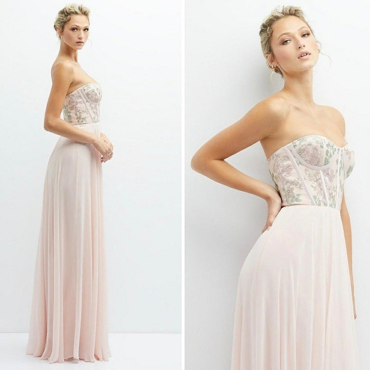 Dessy Collection Strapless Floral Embroidered Corset Maxi Dress Size 16