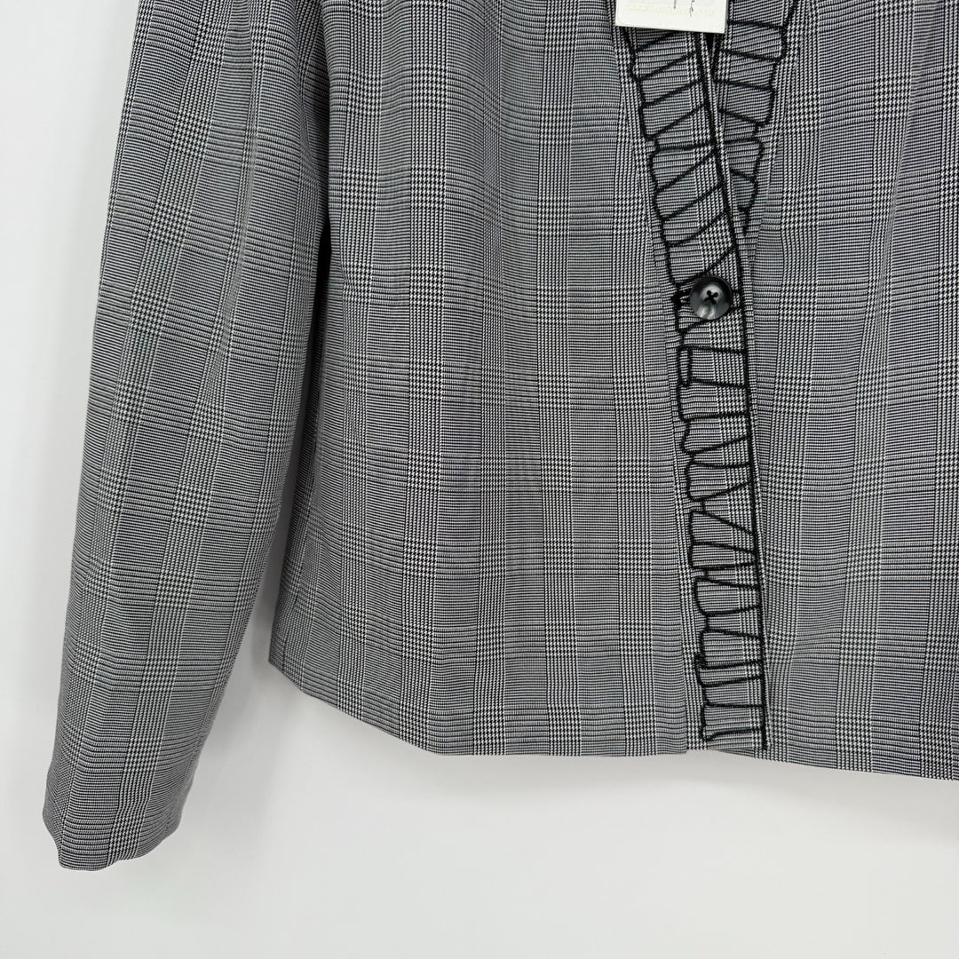 Foxiedox Blazer Jacket Womens 4 Gray Plaid Shawl Lapel Patchwork Lined Business