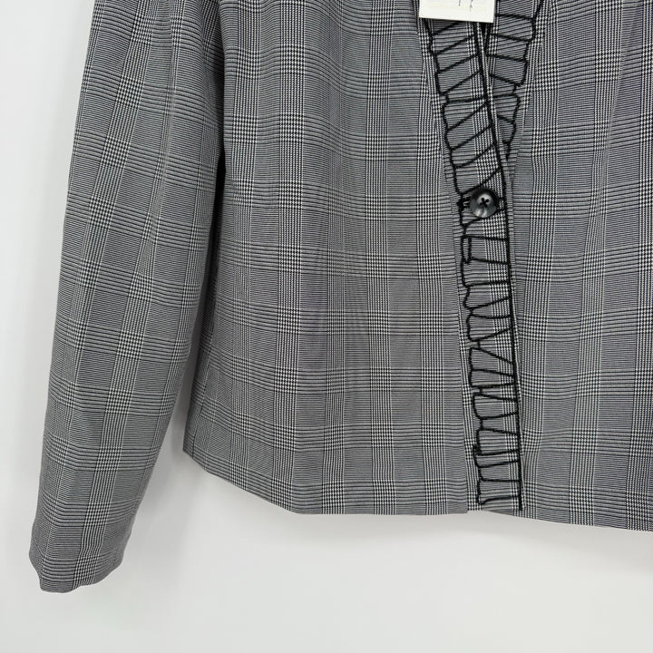 Foxiedox Blazer Jacket Womens 4 Gray Plaid Shawl Lapel Patchwork Lined Business
