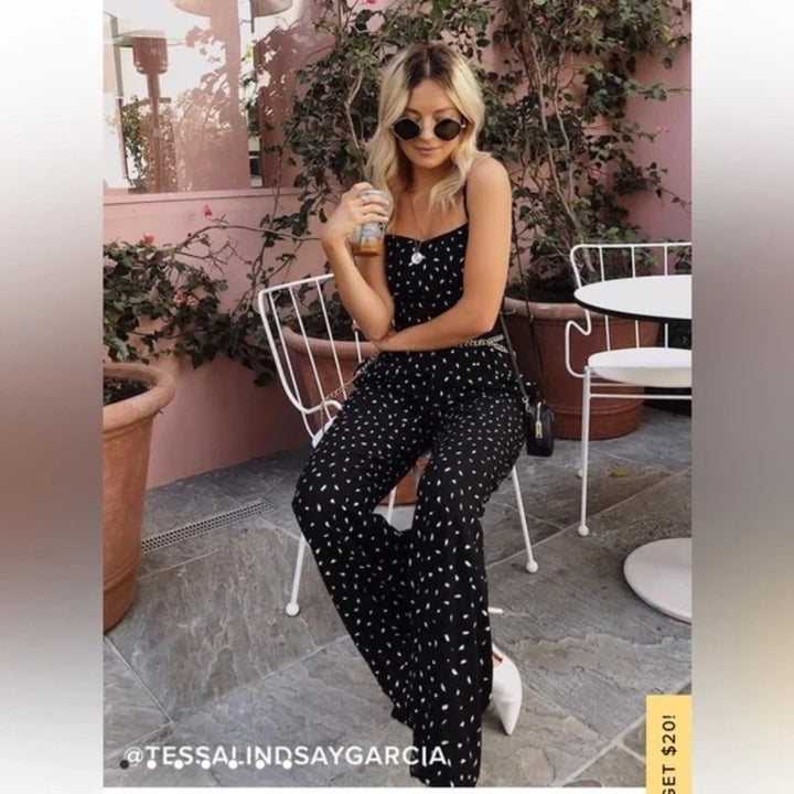 Lulus In Demand Black and White Print Sleeveless Wide-Leg Jumpsuit Size XS