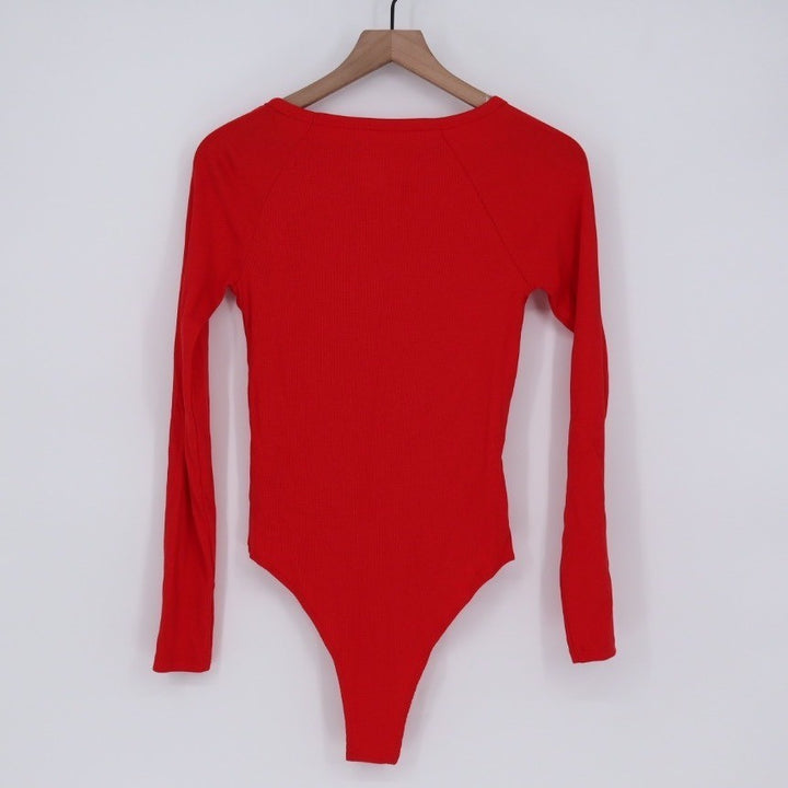 A New Day Ribbed Long Sleeve Scoop Neck Red Bodysuit Size Small