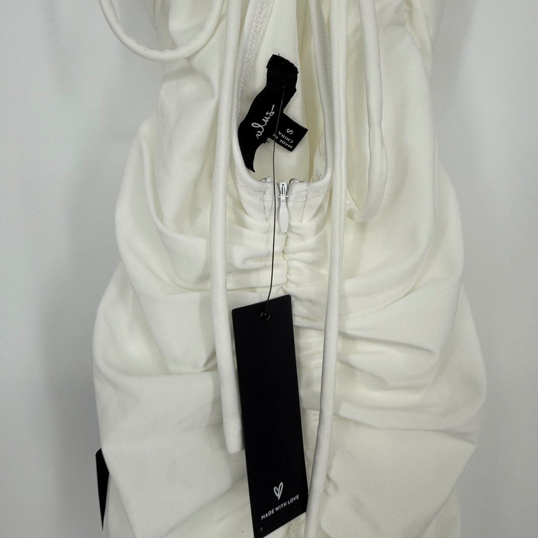 Lulus Confident Allure White Ruched Lace-Up Bodycon Mini Dress Size S
