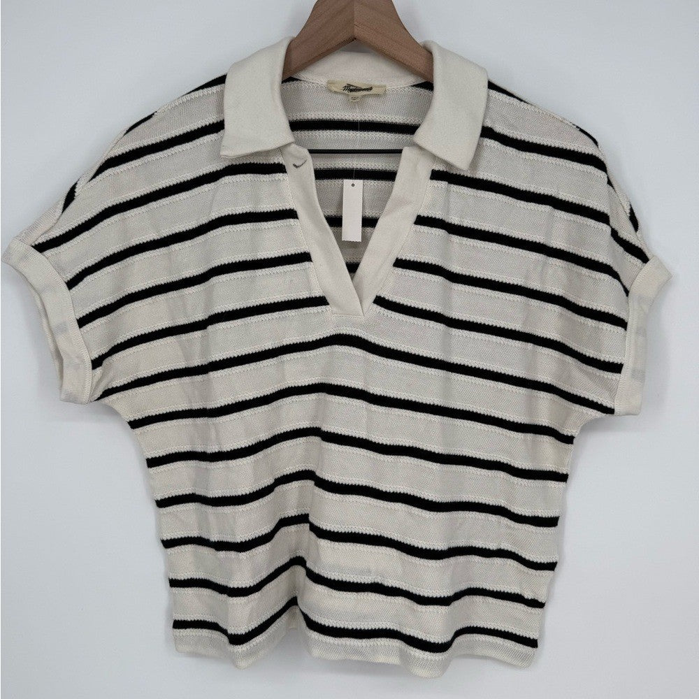 Madewell Relaxed V-Neck Polo Shirt in Stripe Size XXS