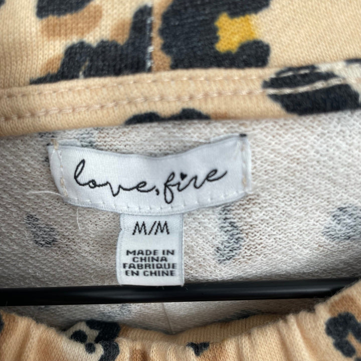 Love Fire Leopard Print Cowl Neck Hoodie Sweatshirt Pullover M