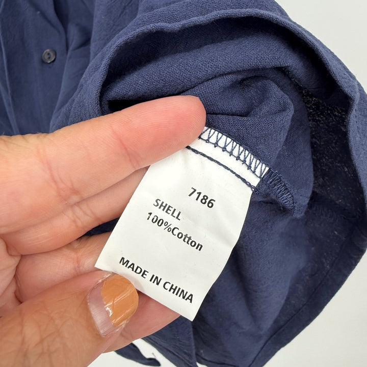 Pretty Garden Navy Blue Puff Sleeve Button Down Shirt Women's XL Casual