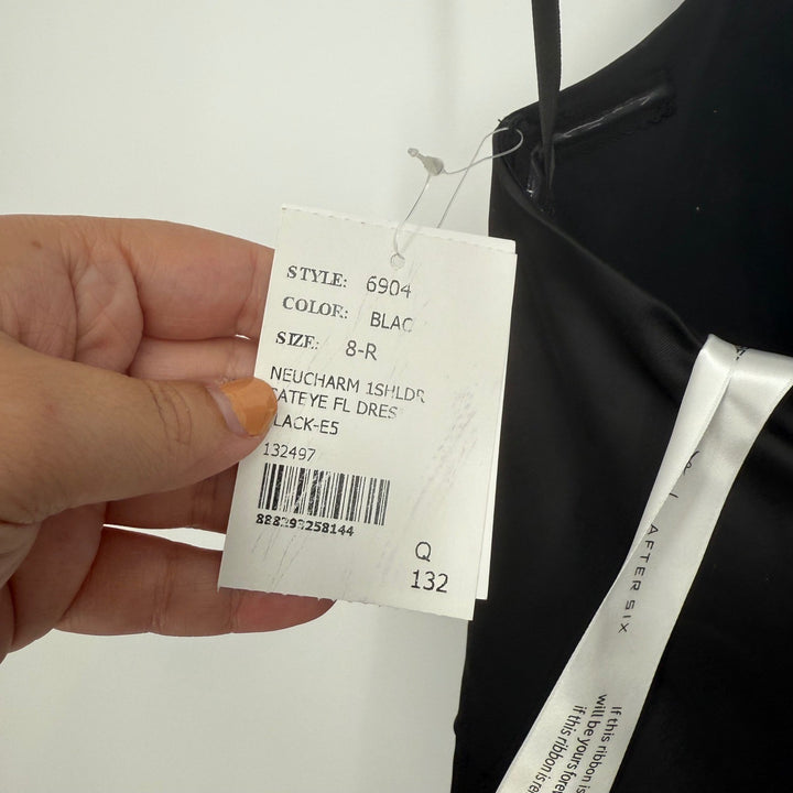 After Six Black One Shoulder Ruched Long Formal Evening Gown Dress Size 8