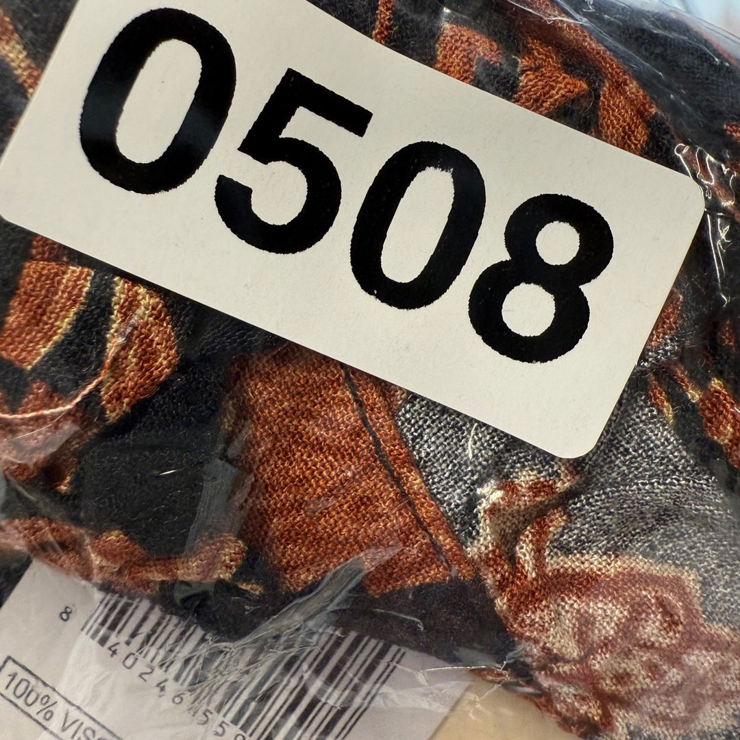 Elan Bloomingdales Black Autumn Print Ruffle Neck Long Sleeve Top XS