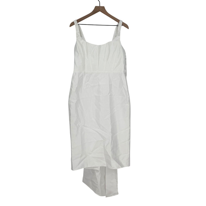 Alfred Sung Scoop Neck Corset Satin Midi Dress With Floor-Length Bow Tails White