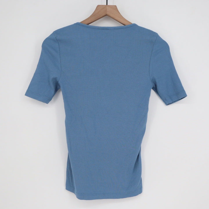 American Giant Ribbed Square Neck Short Sleeve Top Blue XS Made in USA