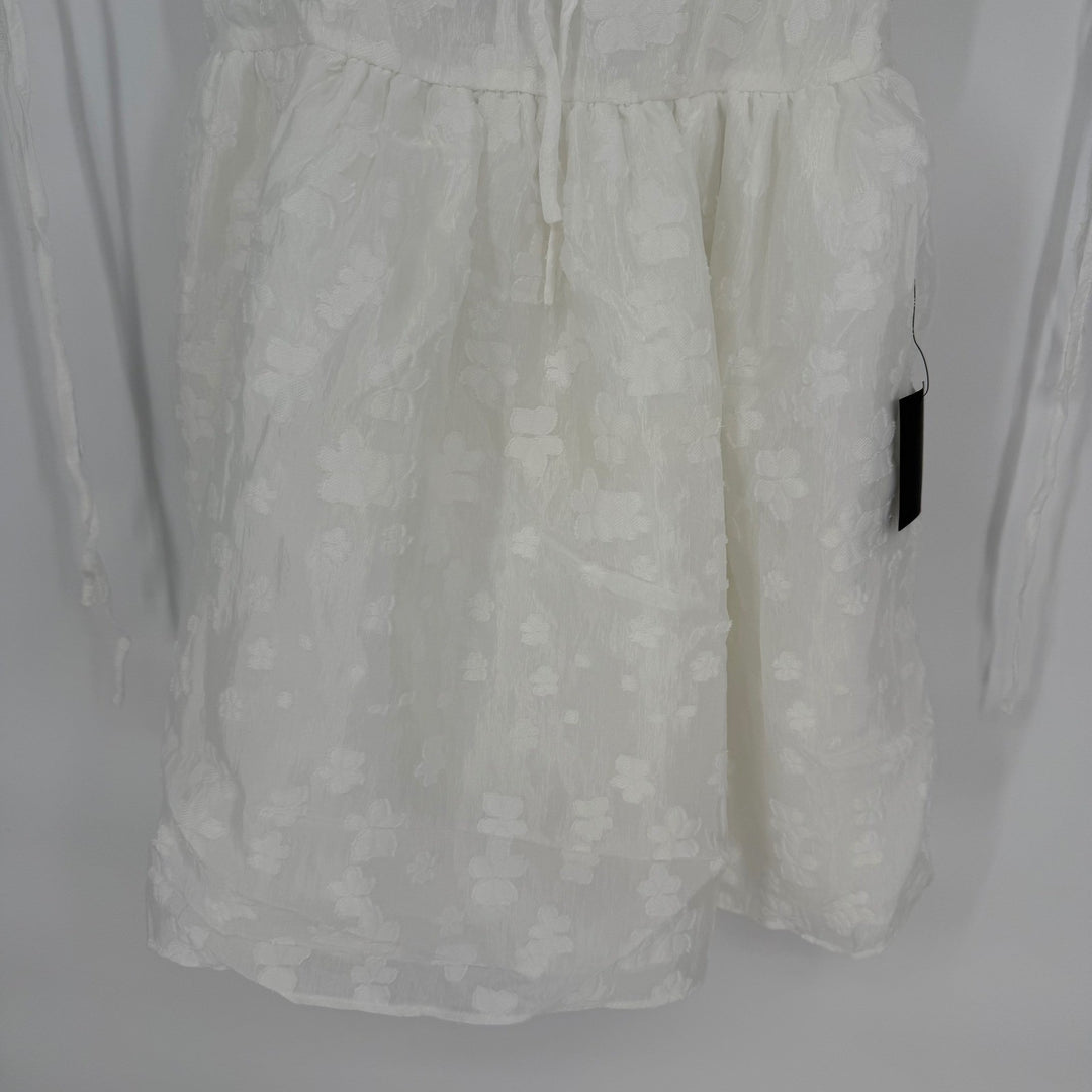 Lulus Exceptionally Angelic White Floral Puff Sleeve Mini Dress Size L