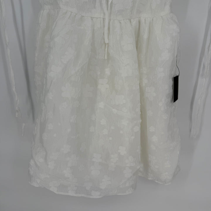 Lulus Exceptionally Angelic White Floral Puff Sleeve Mini Dress Size L