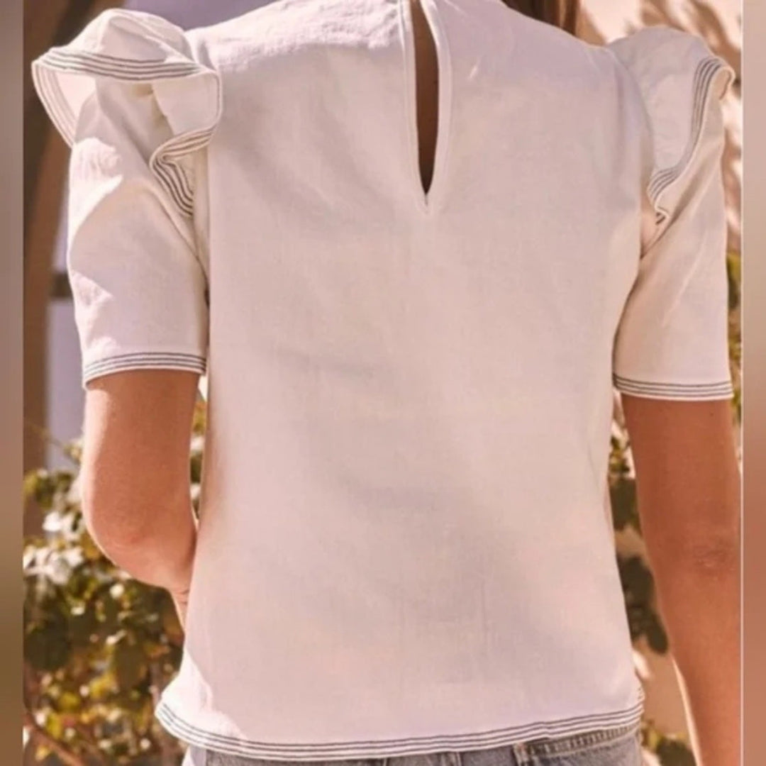 Saylor Harriette Denim Ruffle Sailor Top Size M