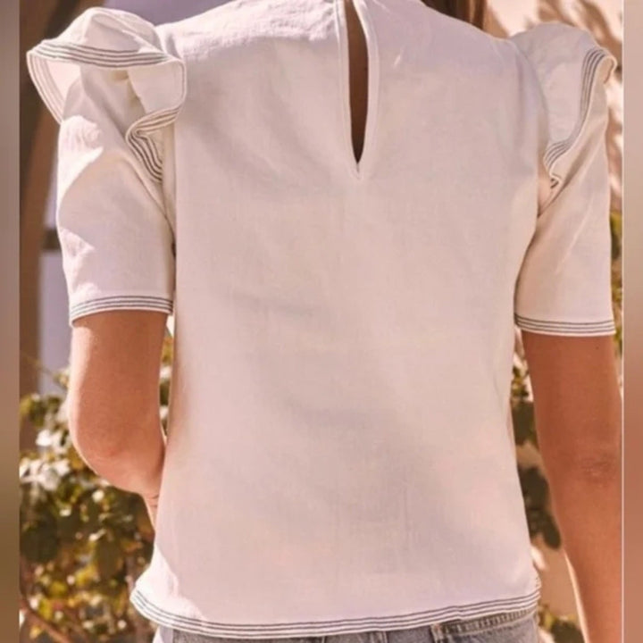 Saylor Harriette Denim Ruffle Sailor Top Size M