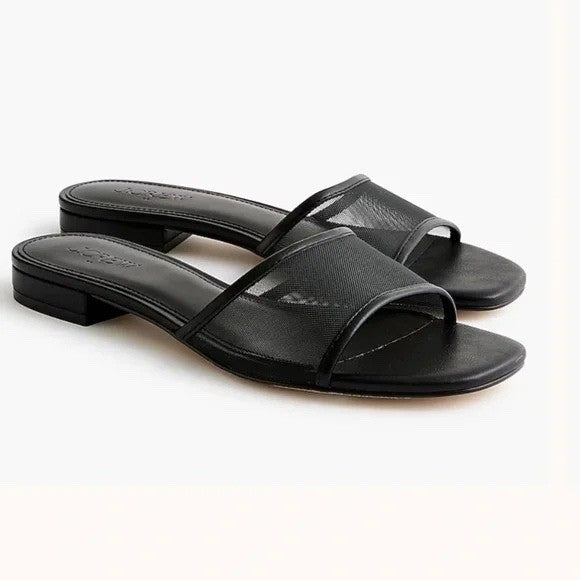 J. Crew Black Mesh Slide Sandals Size 8 M Square Toe Flats New With Tags