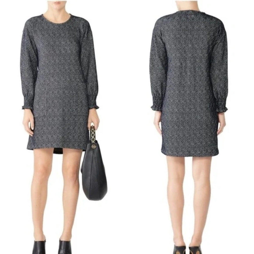 Sita Mur Sweatshirt Blue Jacquard Long Sleeve Shift Dress Size M