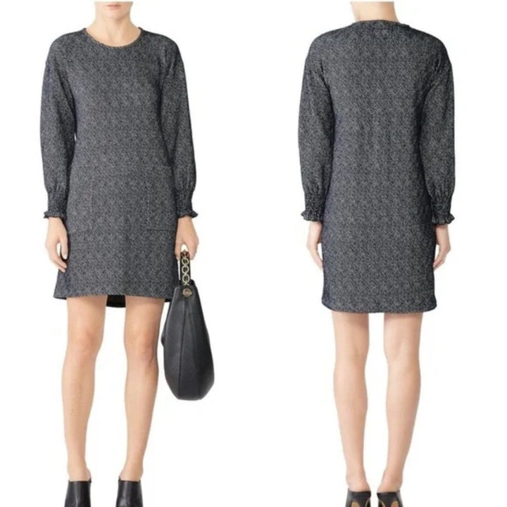 Sita Mur Sweatshirt Blue Jacquard Long Sleeve Shift Dress Size M