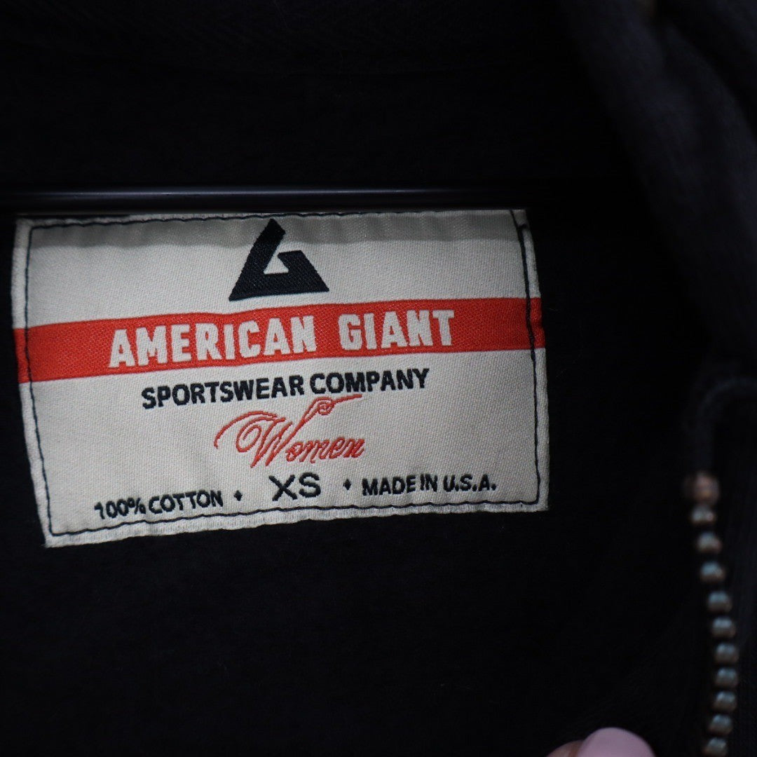American Giant Womens Black Full Zip Hoodie Sweatshirt USA Logo XS 100 Cotton