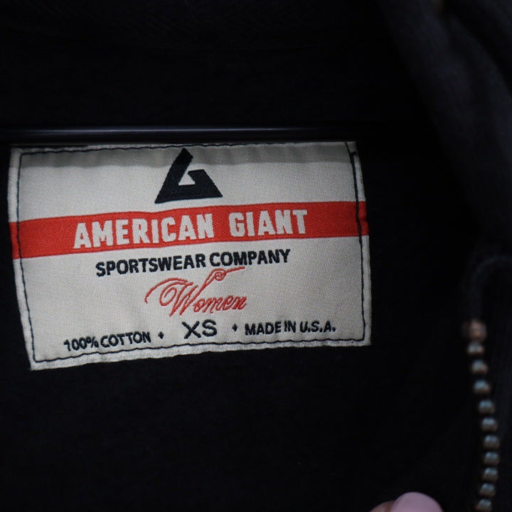 American Giant Womens Black Full Zip Hoodie Sweatshirt USA Logo XS 100 Cotton