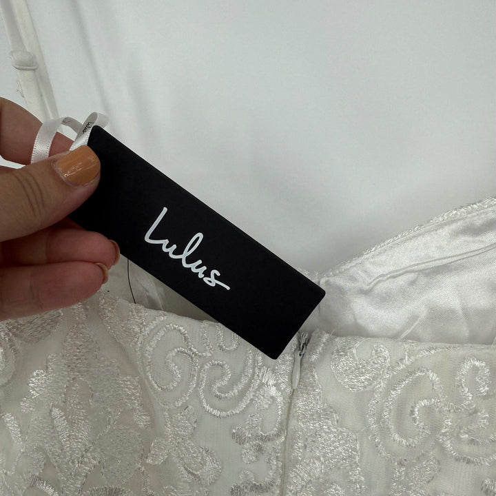 Lulus Exquisite Posture White Floral Embroidered Tiered Jumpsuit Size S