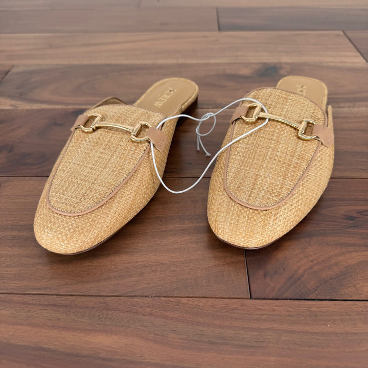 J. Crew Women Beige Straw Espadrille Mule Flats Shoes Size 8