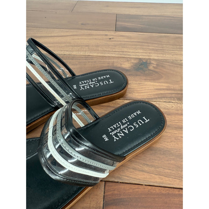 Tuscany Easy Street Black Thong Sandals Clear Straps Made in Italy Size 9W