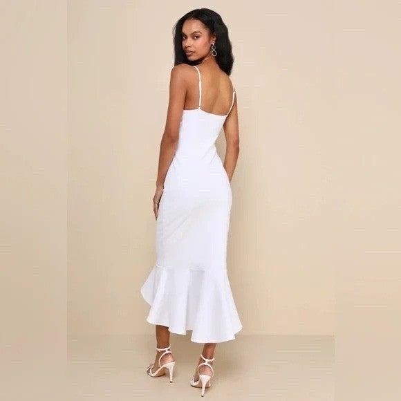 Lulus Stun Like Me White Bodycon Trumpet Hem Midi Dress Size M