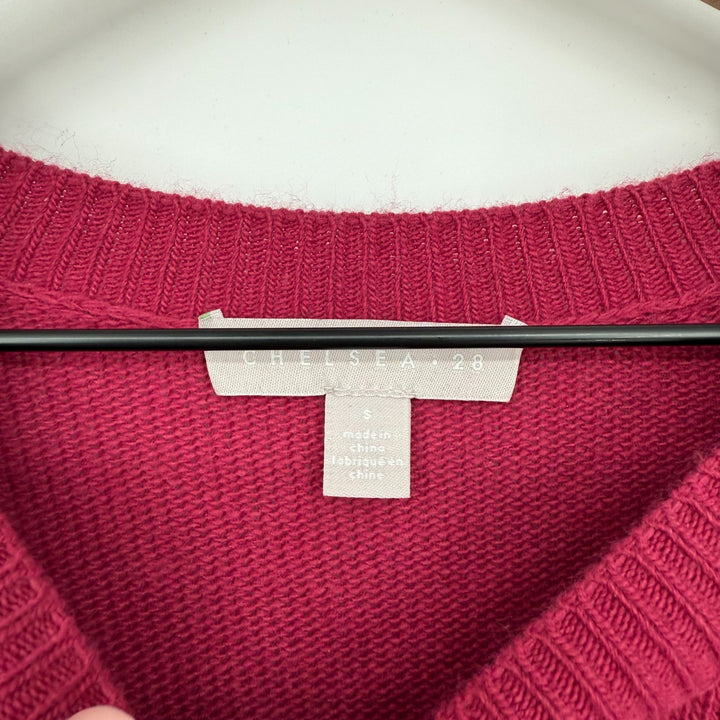 Chelsea-28 Sweater Womens S Burgundy Viscose Tight Knit High Low Hem Round Neck