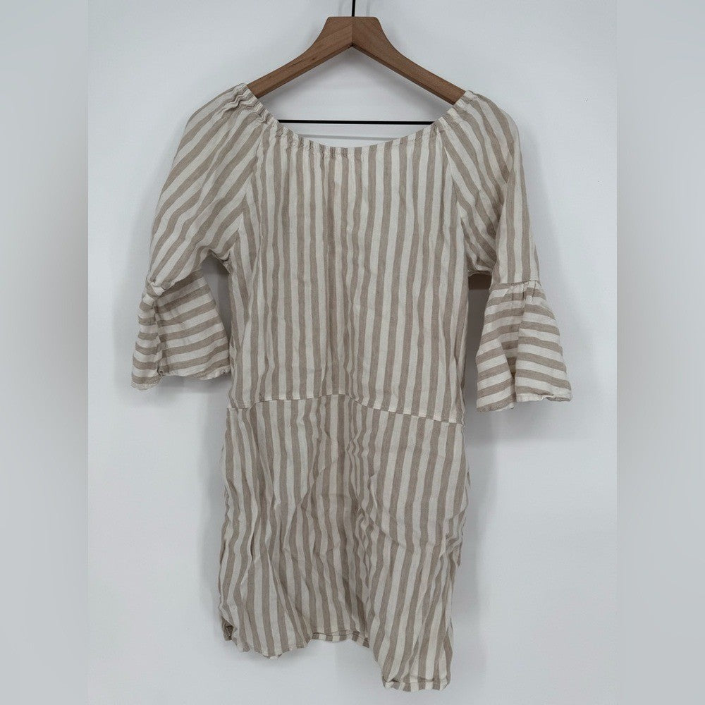 Free People Folk Town Linen Off-Shoulder Striped Mini Dress Size XS