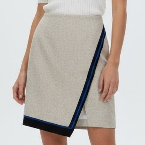 White House Black Market Skirt 00P Fawn Ecru CIBK Novelty Asymmetrical Stripe