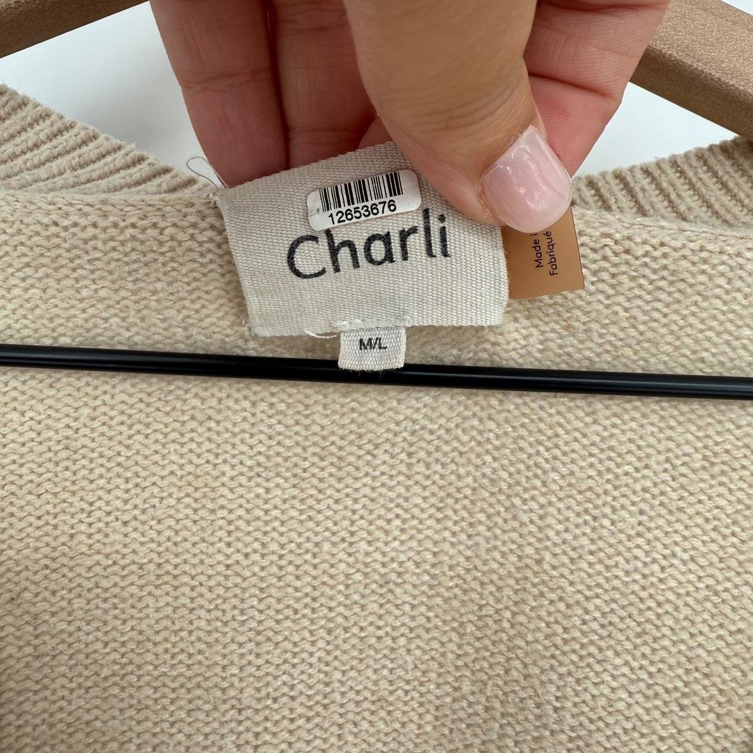 Charli Lanie Sweater Knit Wrap Beige Wool Blend Oversized Comfy Casual Pullover