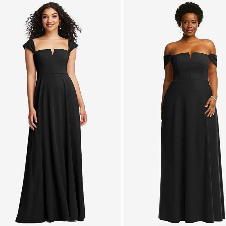 Dessy Collection Off-The-Shoulder Pleated Cap Sleeve A-Line Maxi Dress Size 14