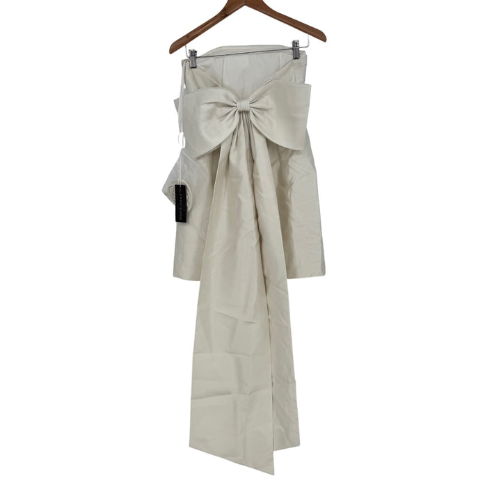 Alfred Sung Strapless Satin Column Mini Dress With Oversized Bow In Ivory Size 4