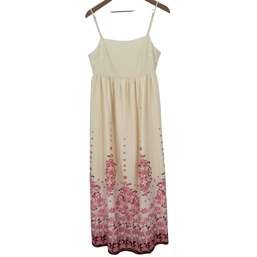 Commense Womens Maxi Dress Floral Sleeveless Casual Summer Cream Pink Size M