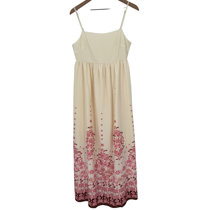 Commense Womens Maxi Dress Floral Sleeveless Casual Summer Cream Pink Size M