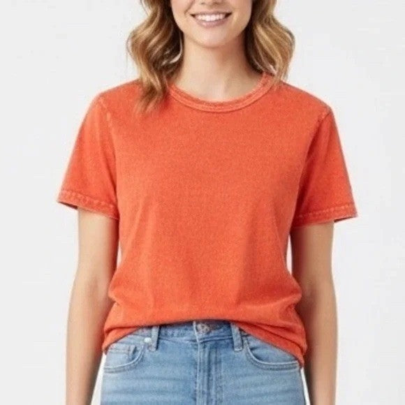 American Giant Orange Washed Cotton Crew Neck T Shirt Size Medium