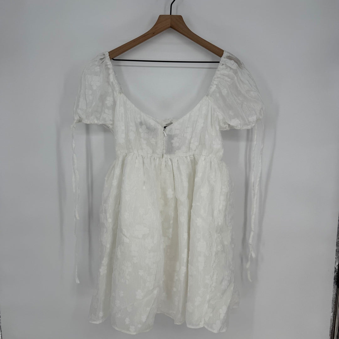 Lulus Exceptionally Angelic White Floral Puff Sleeve Mini Dress Size L