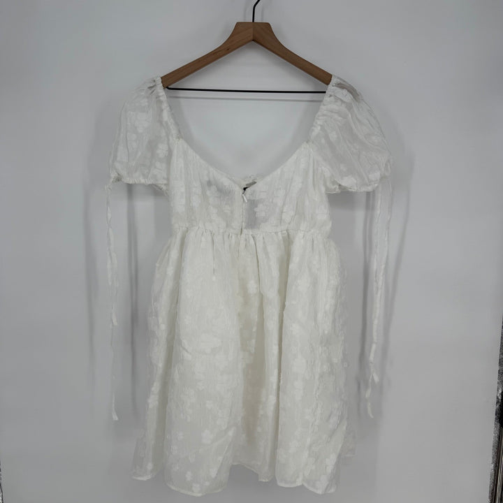 Lulus Exceptionally Angelic White Floral Puff Sleeve Mini Dress Size L