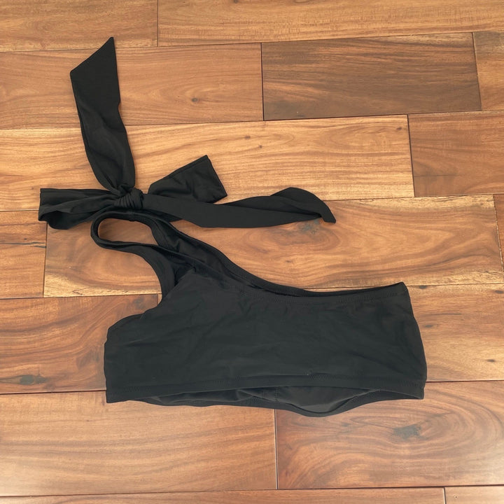J Crew Black Swimsuit One Piece Tie Front Halter Neck Size L