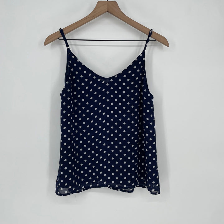 Sophie Rue Navy Polka Dot Spaghetti Strap V Neck Button Front Camisole Top M