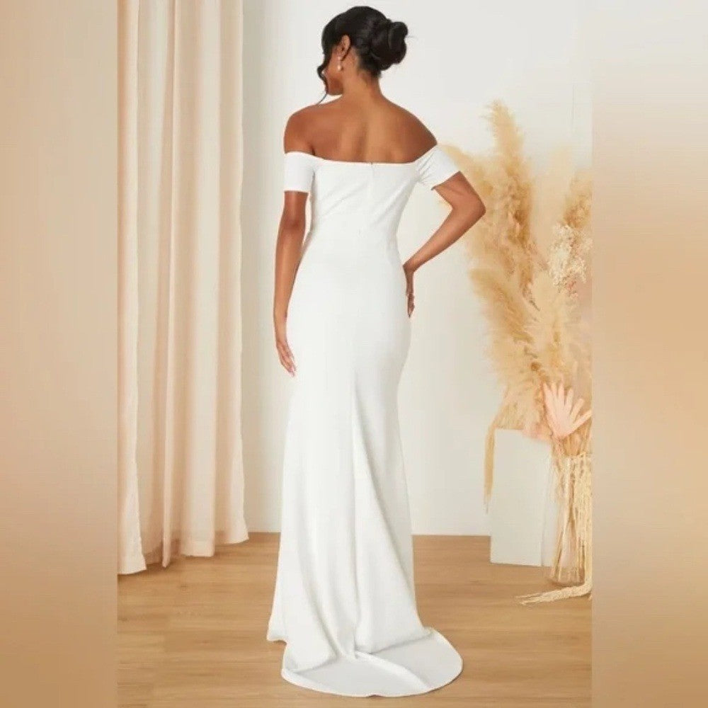 Lulus Loveliest Aura White Off-The-Shoulder Mermaid Maxi Dress Size M